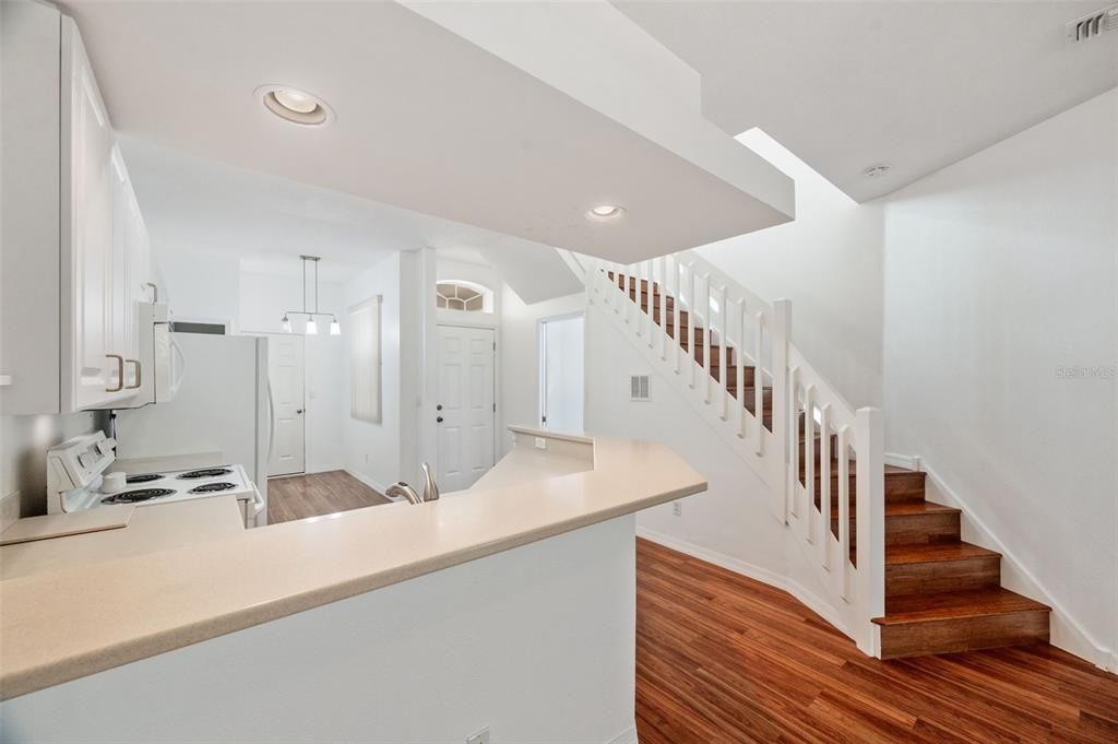 Interior, Kitchen, Pendant Lights, Recessed Lighting, Wood Texture Flooring