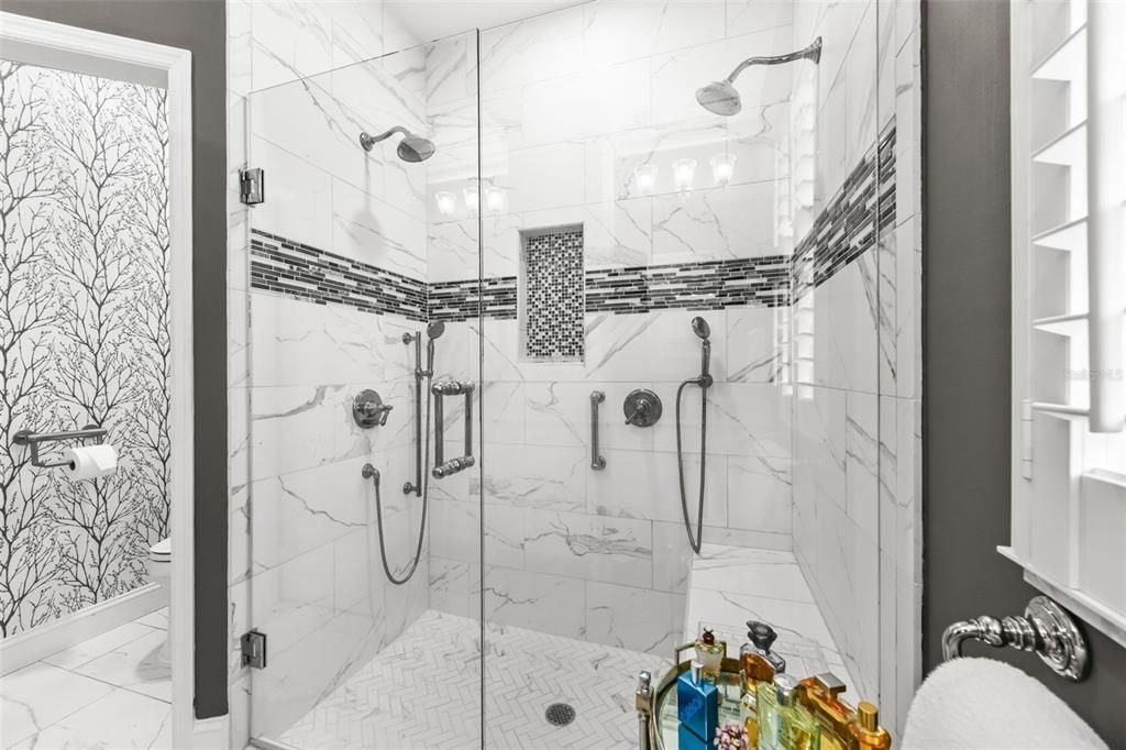 Bathroom, Glass Shower, Interior, Marble Walls