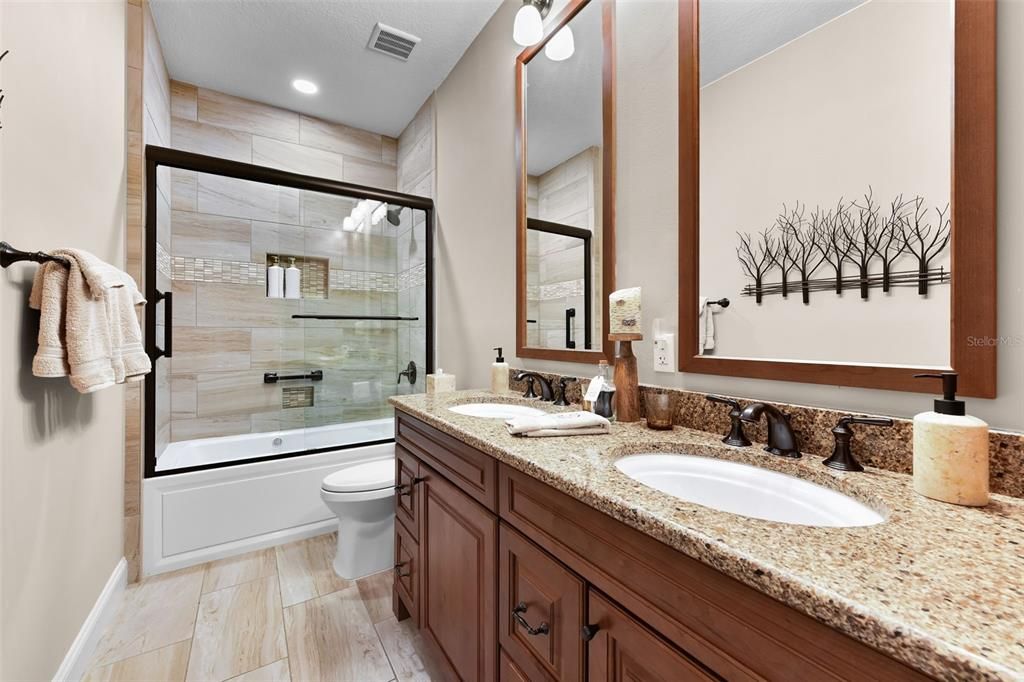 Bathroom, Dual Sink Vanities, Glass Shower, Interior, Recessed Lighting
