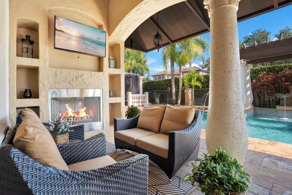 Exterior, Fireplace, Pool