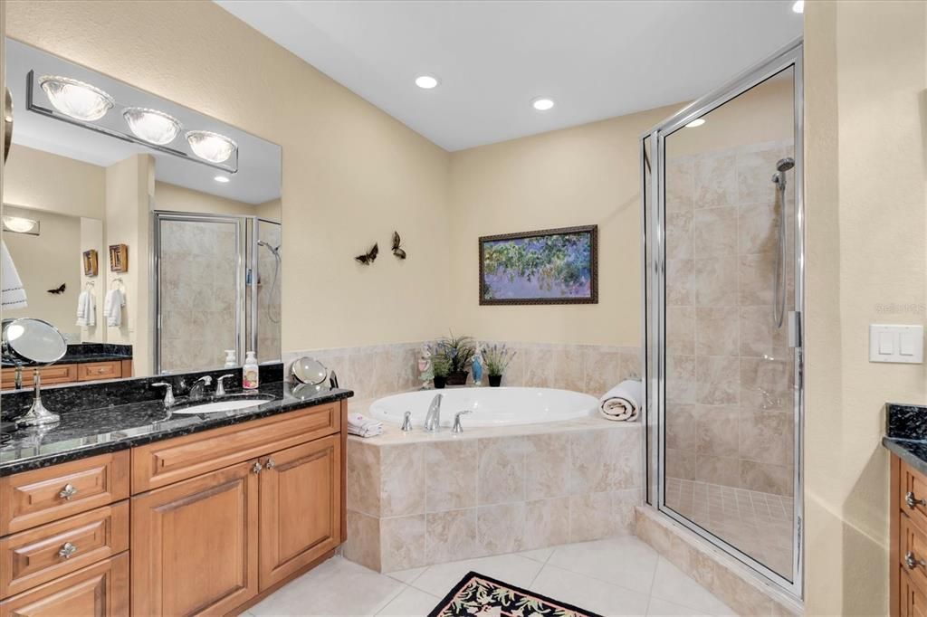 Bathroom, Dual Sink Vanities, Glass Shower, Interior, Recessed Lighting