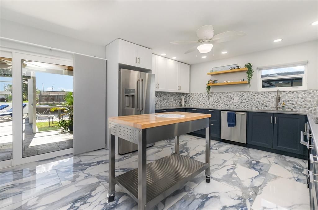 Interior, Kitchen, Marble, Recessed Lighting, Stainless Steel Appliances