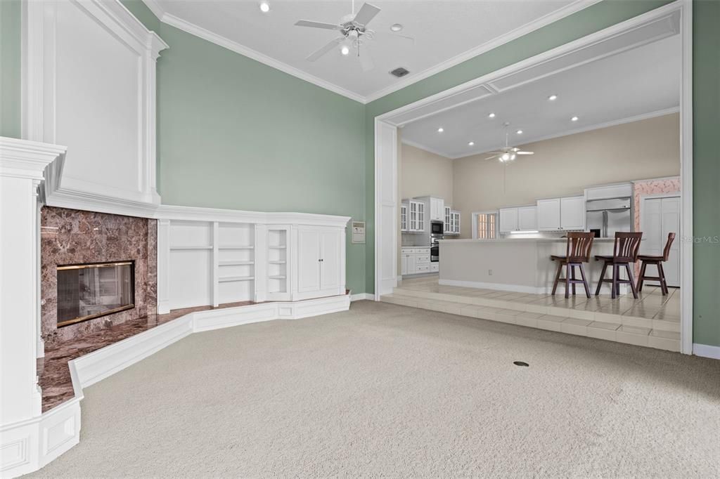 Empty room, Fireplace, Interior, Kitchen, Recessed Lighting