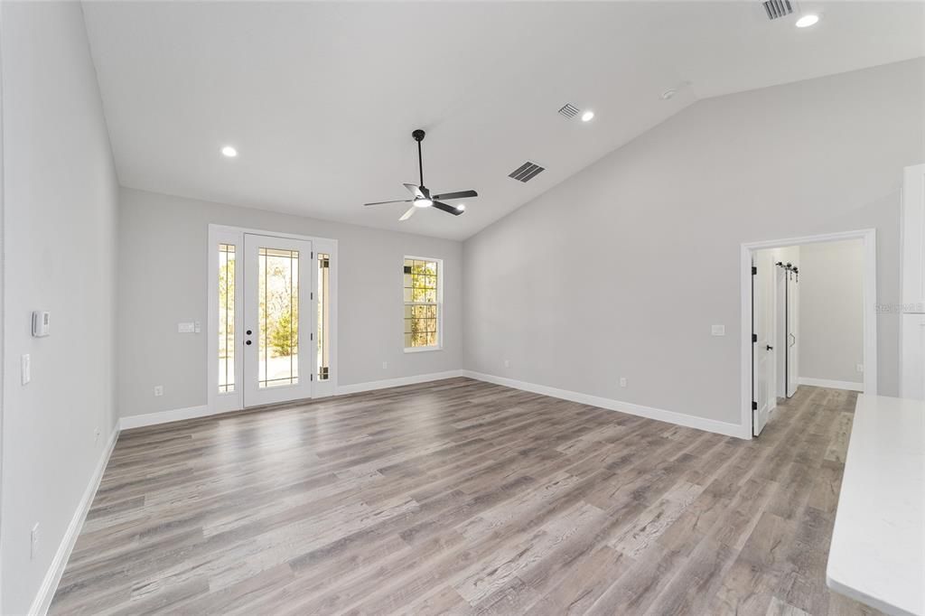 Empty room, Interior, Recessed Lighting, Wood Texture Flooring