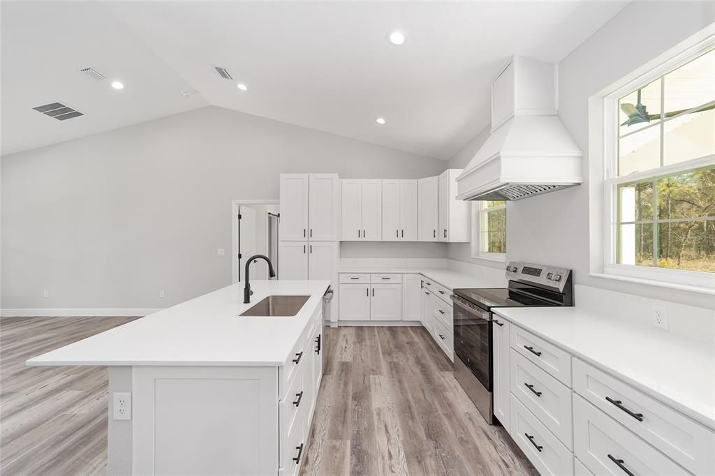 Interior, Kitchen, Recessed Lighting, Wood Texture Flooring