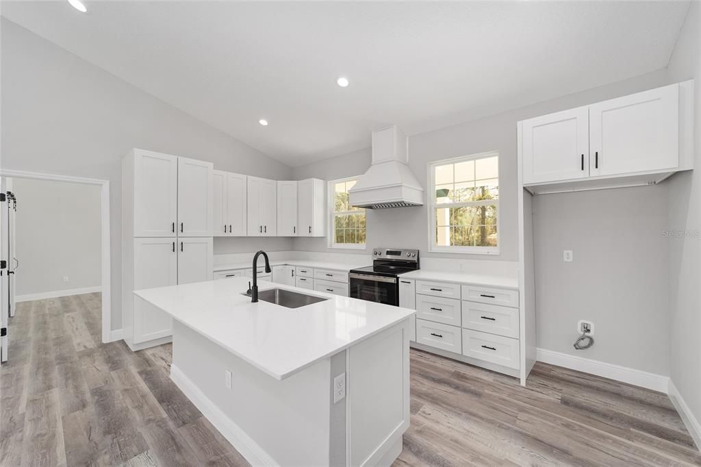 Interior, Kitchen, Recessed Lighting, Wood Texture Flooring