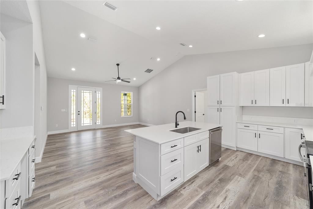 Interior, Kitchen, Recessed Lighting, Wood Texture Flooring