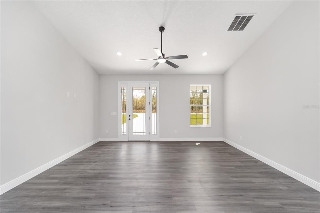 Empty room, Interior, Recessed Lighting, Wood Texture Flooring