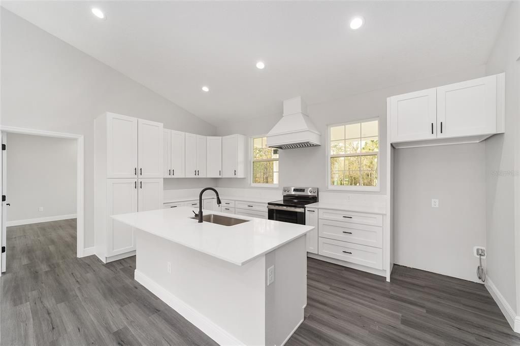 Interior, Kitchen, Recessed Lighting, Wood Texture Flooring