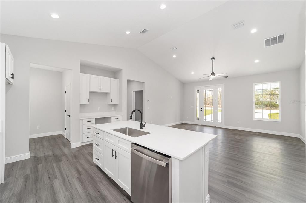 Interior, Kitchen, Recessed Lighting, Wood Texture Flooring