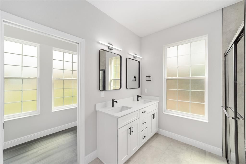 Bathroom, Dual Sink Vanities, Interior, Wood Texture Flooring
