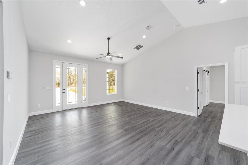 Empty room, Interior, Recessed Lighting, Wood Texture Flooring