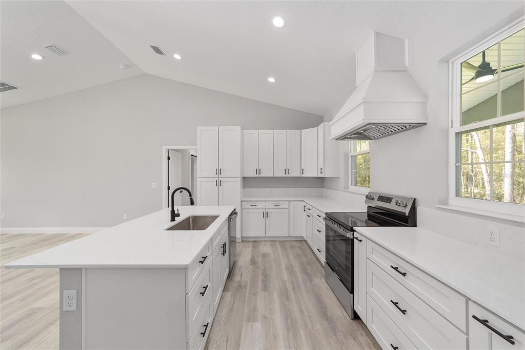 Interior, Kitchen, Recessed Lighting, Wood Texture Flooring