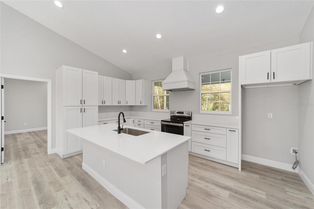 Interior, Kitchen, Recessed Lighting, Wood Texture Flooring