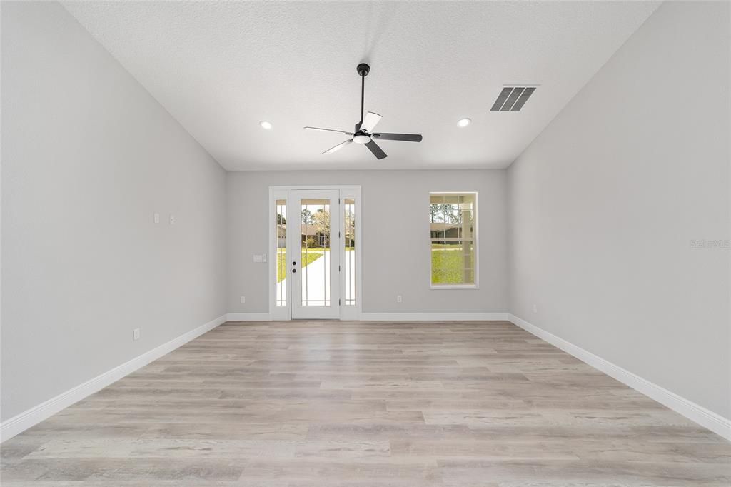 Empty room, Interior, Recessed Lighting, Wood Texture Flooring