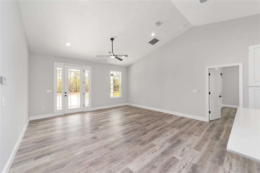 Empty room, Interior, Recessed Lighting, Wood Texture Flooring