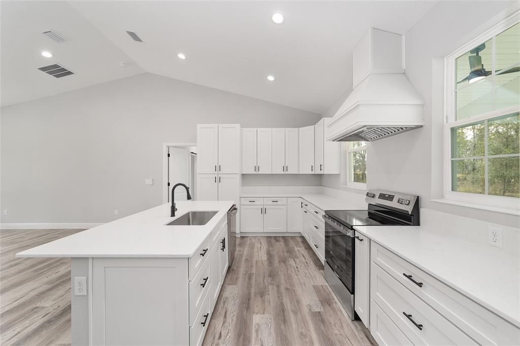 Interior, Kitchen, Recessed Lighting, Wood Texture Flooring