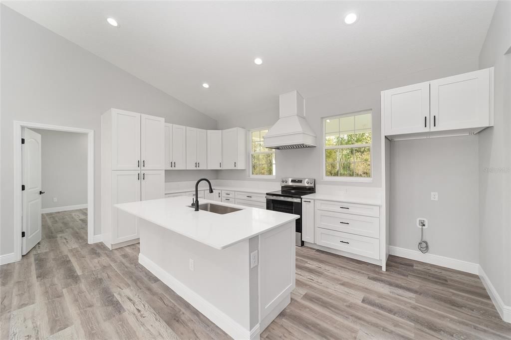 Interior, Kitchen, Recessed Lighting, Wood Texture Flooring