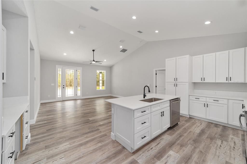 Interior, Kitchen, Recessed Lighting, Wood Texture Flooring