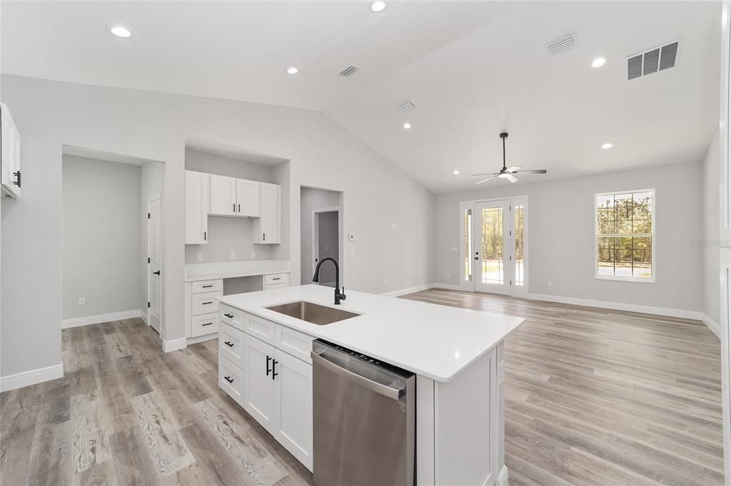 Interior, Kitchen, Recessed Lighting, Wood Texture Flooring