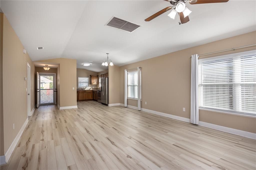 Chandelier, Empty room, Interior, Wood Texture Flooring