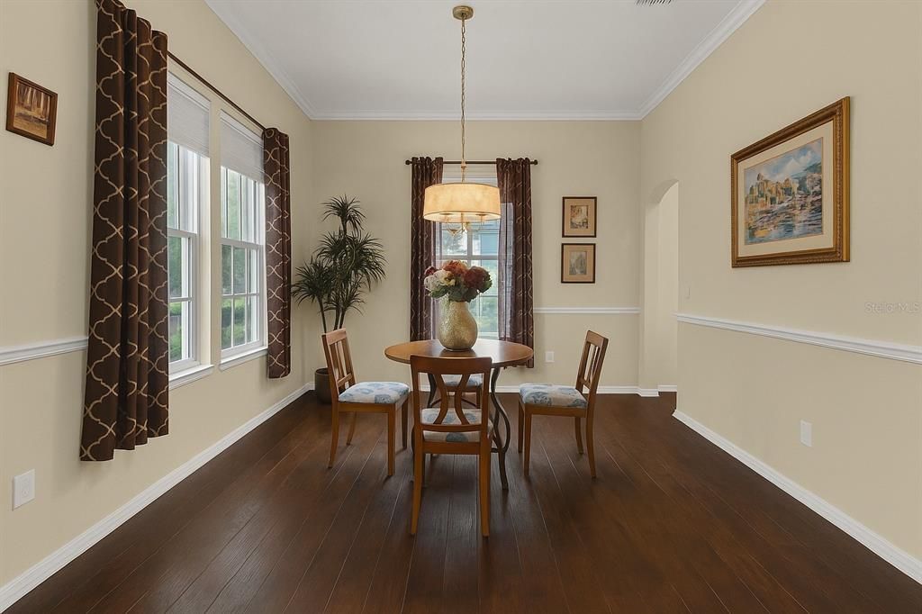 Dining room, Interior, Pendant Lights, Wood Texture Flooring