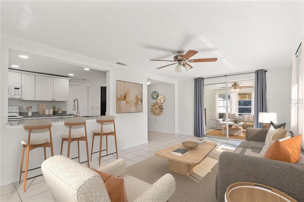 Interior, Kitchen, Living room, Recessed Lighting