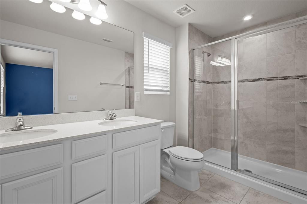 Bathroom, Dual Sink Vanities, Glass Shower, Interior, Recessed Lighting