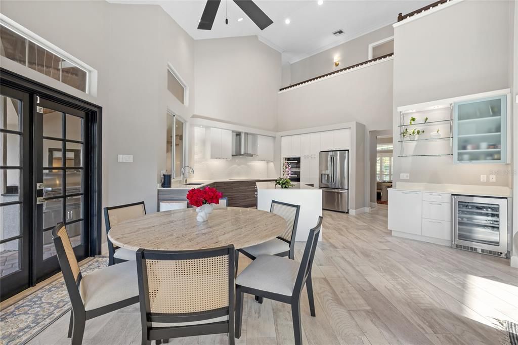 Dining room, Interior, Kitchen, Recessed Lighting, Stainless Steel Appliances, Wood Texture Flooring