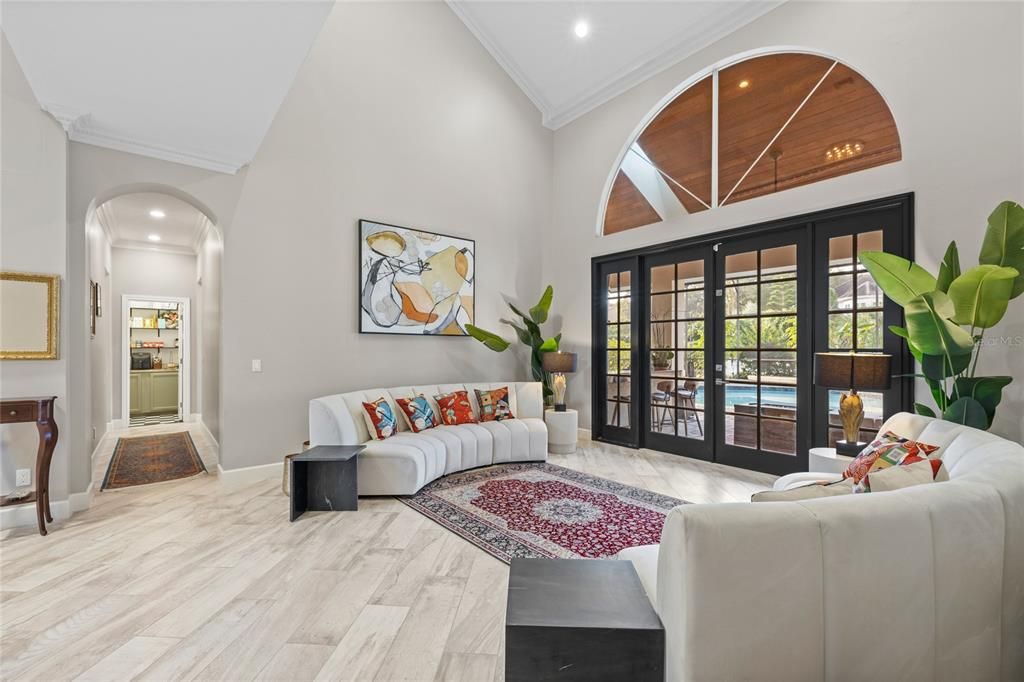 Interior, Living room, Recessed Lighting, Wood Texture Flooring