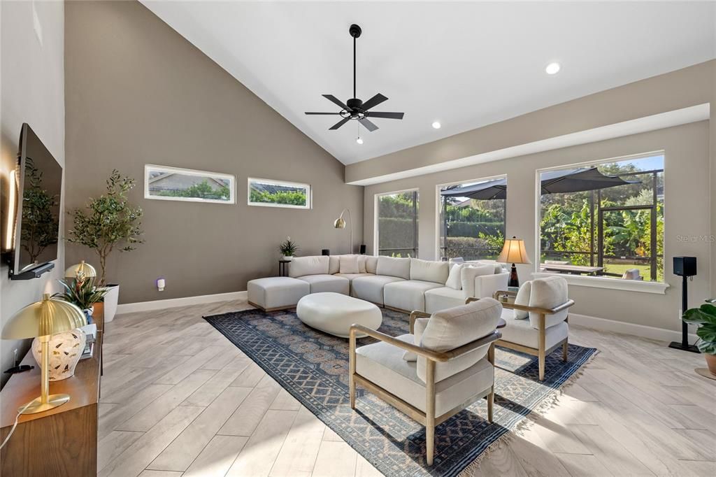 Interior, Living room, Recessed Lighting, Wood Texture Flooring