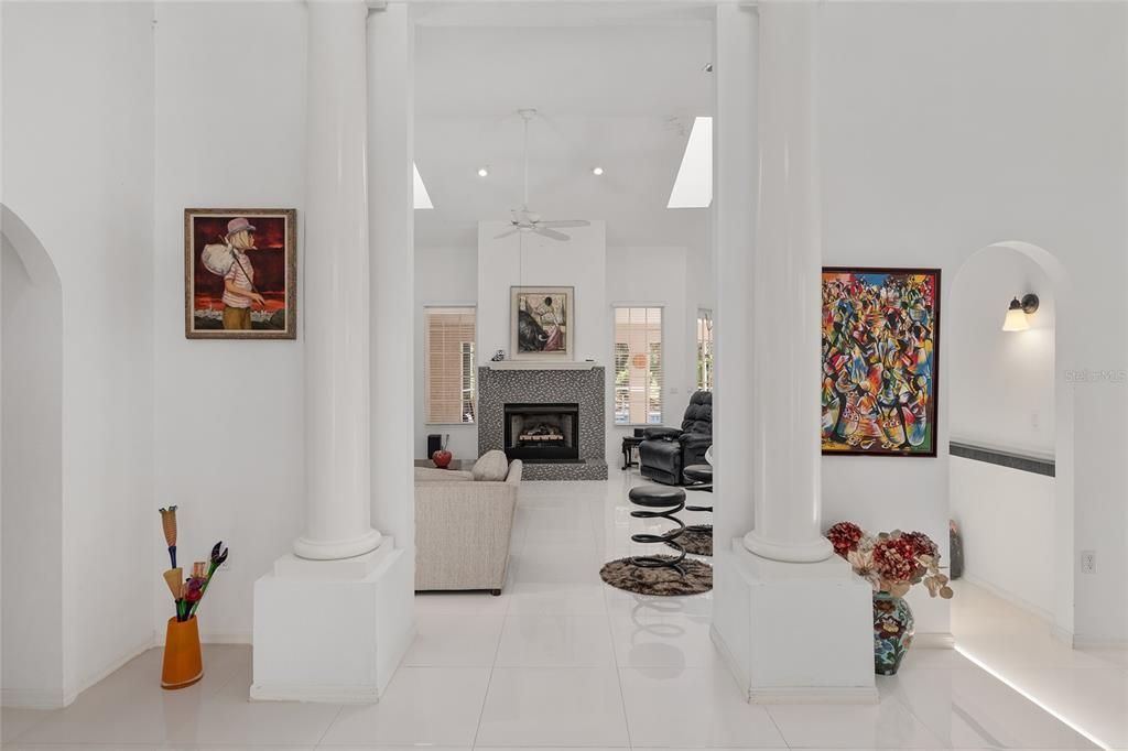 Fireplace, Interior, Living room, Recessed Lighting