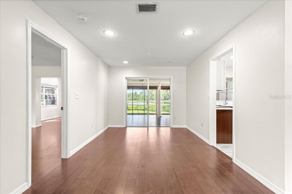 Empty room, Interior, Recessed Lighting, Wood Texture Flooring