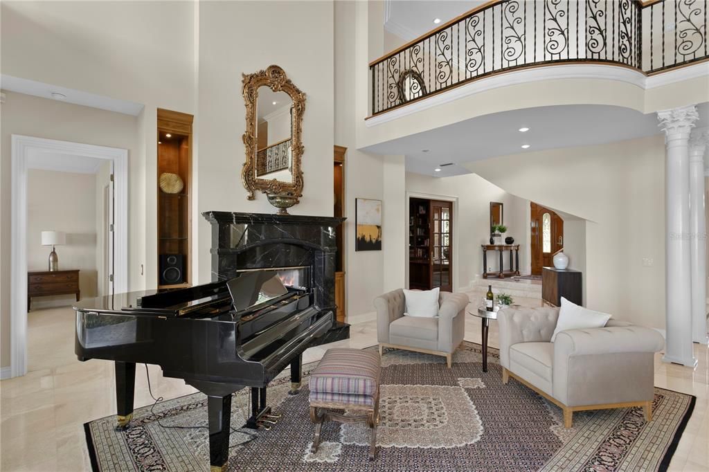 Fireplace, Interior, Piano, Recessed Lighting