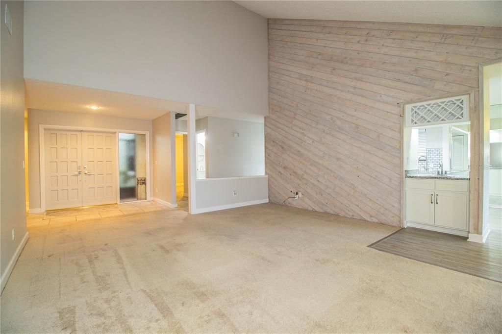 Empty room, Interior, Recessed Lighting, Wooden Walls