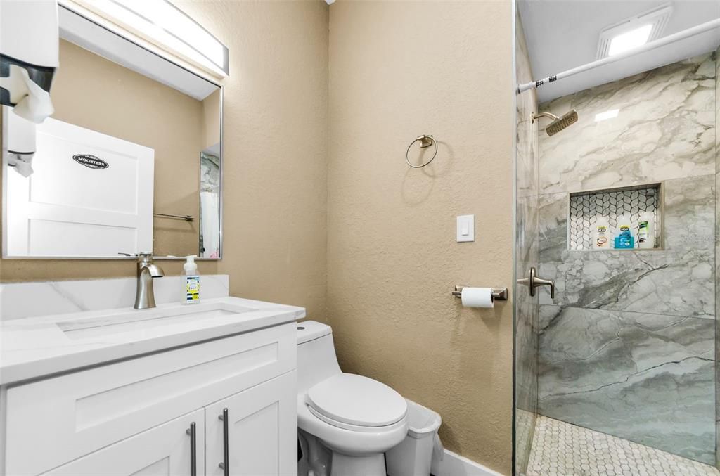 Bathroom, Glass Shower, Interior, Marble Walls