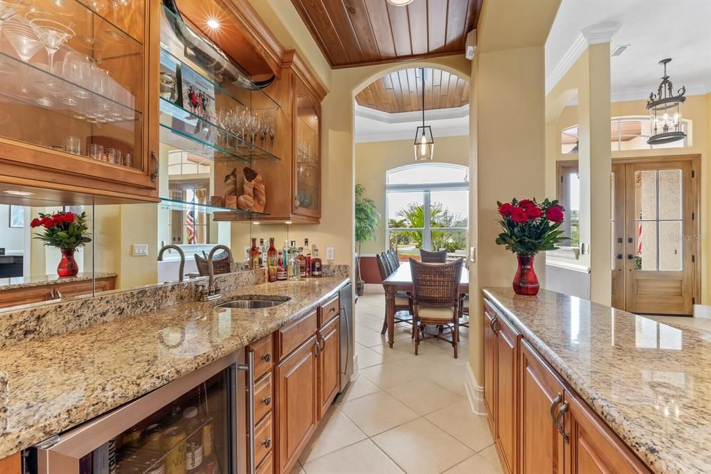 Dining room, Interior, Pendant Lights, Recessed Lighting, Wooden Ceilings