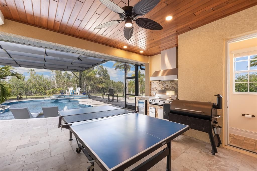 Exterior, Outdoor Kitchen, Pool, Recessed Lighting