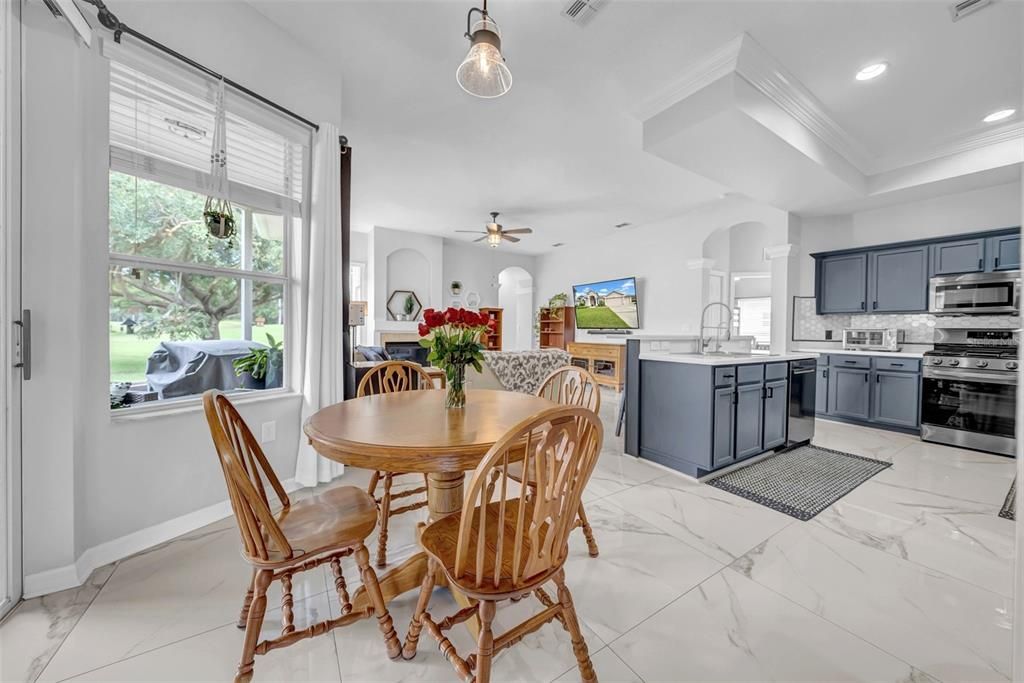 Dining room, Interior, Kitchen, Marble, Recessed Lighting, Stainless Steel Appliances