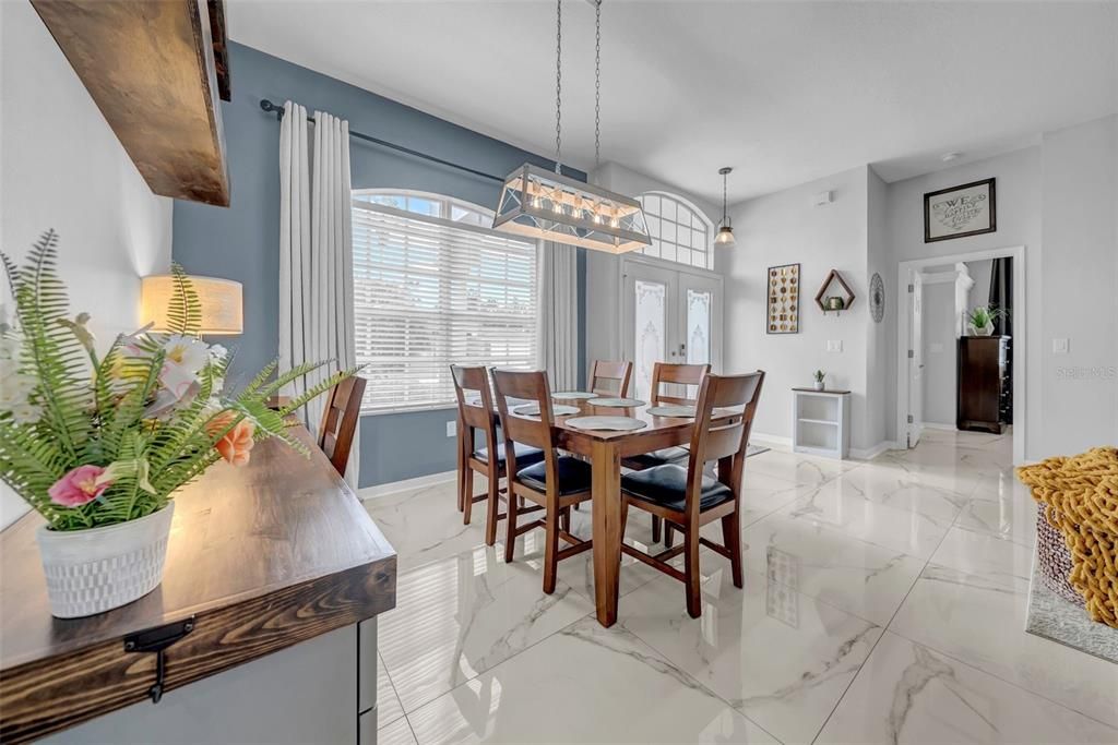 Dining room, Interior, Marble, Pendant Lights