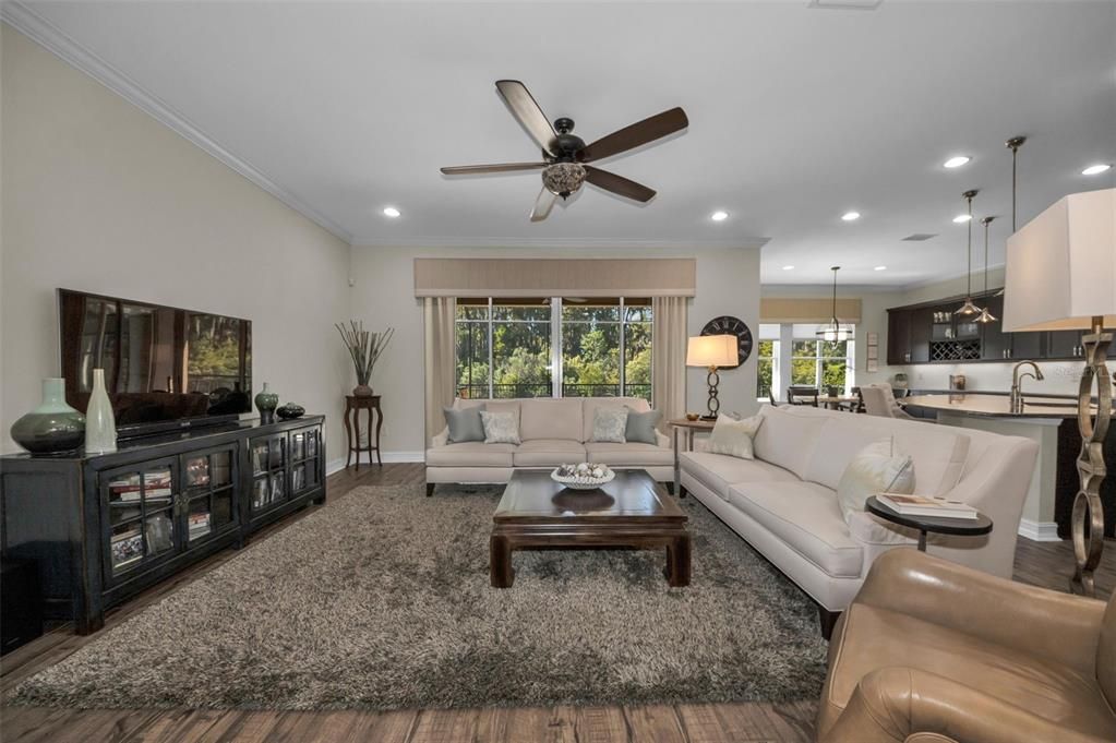 Interior, Kitchen, Living room, Pendant Lights, Recessed Lighting, Stainless Steel Appliances, Wood Texture Flooring