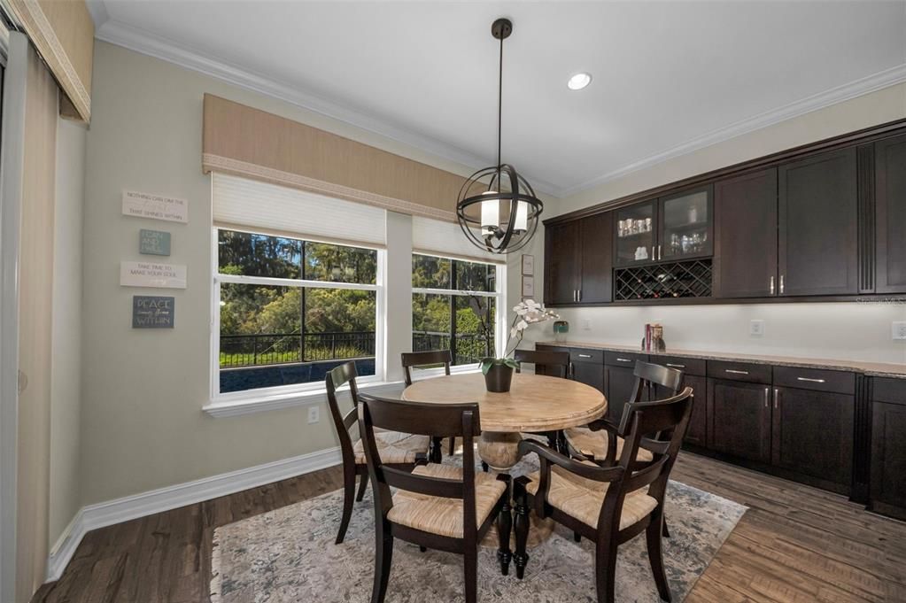 Dining room, Interior, Pendant Lights, Recessed Lighting, Wood Texture Flooring