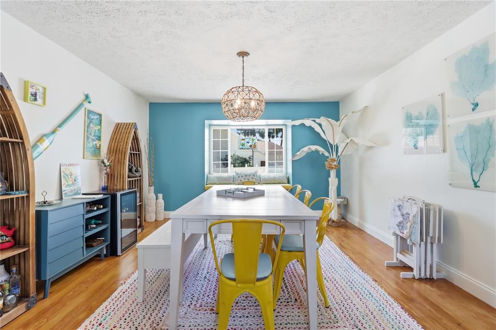 Dining room, Interior, Pendant Lights, Wood Texture Flooring