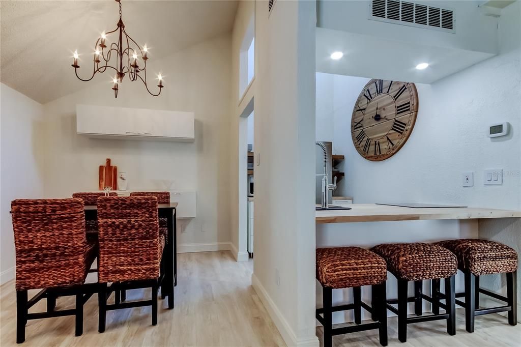 Chandelier, Dining room, Interior, Recessed Lighting, Wood Texture Flooring