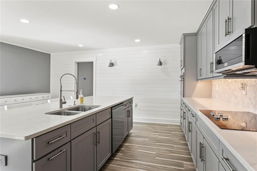 Interior, Kitchen, Recessed Lighting, Wood Texture Flooring