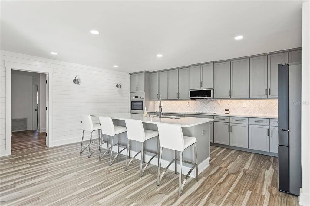 Interior, Kitchen, Recessed Lighting, Wood Texture Flooring