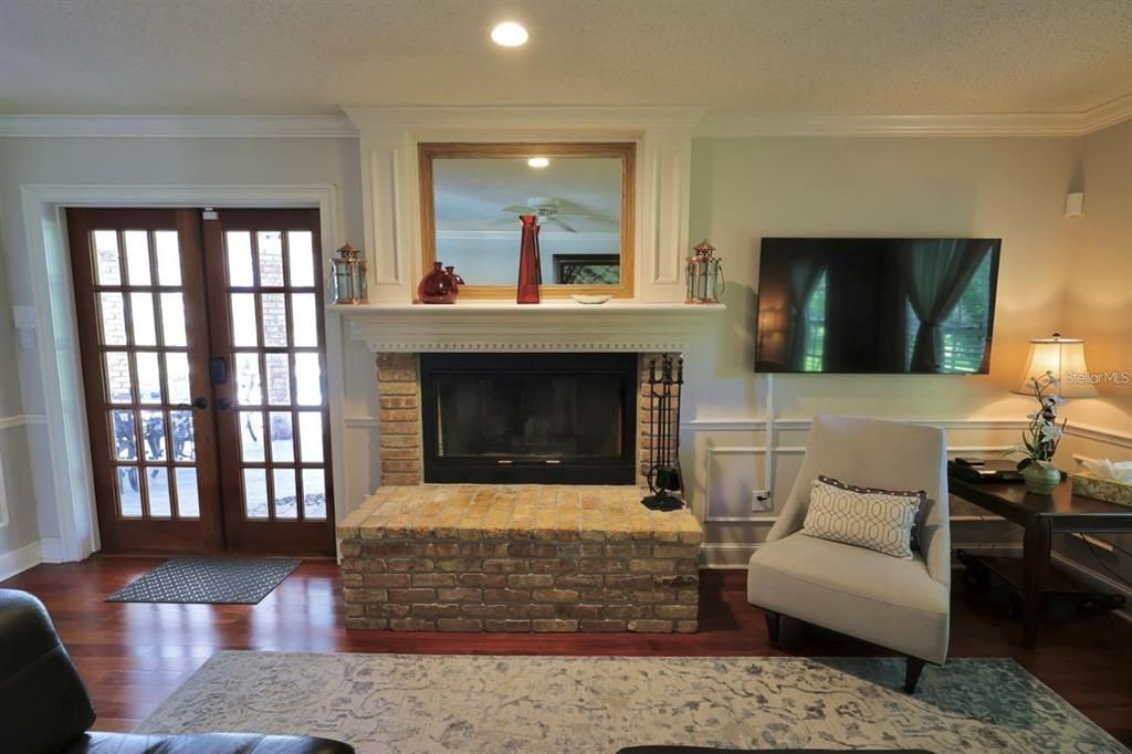 Fireplace, Interior, Recessed Lighting, Wood Texture Flooring