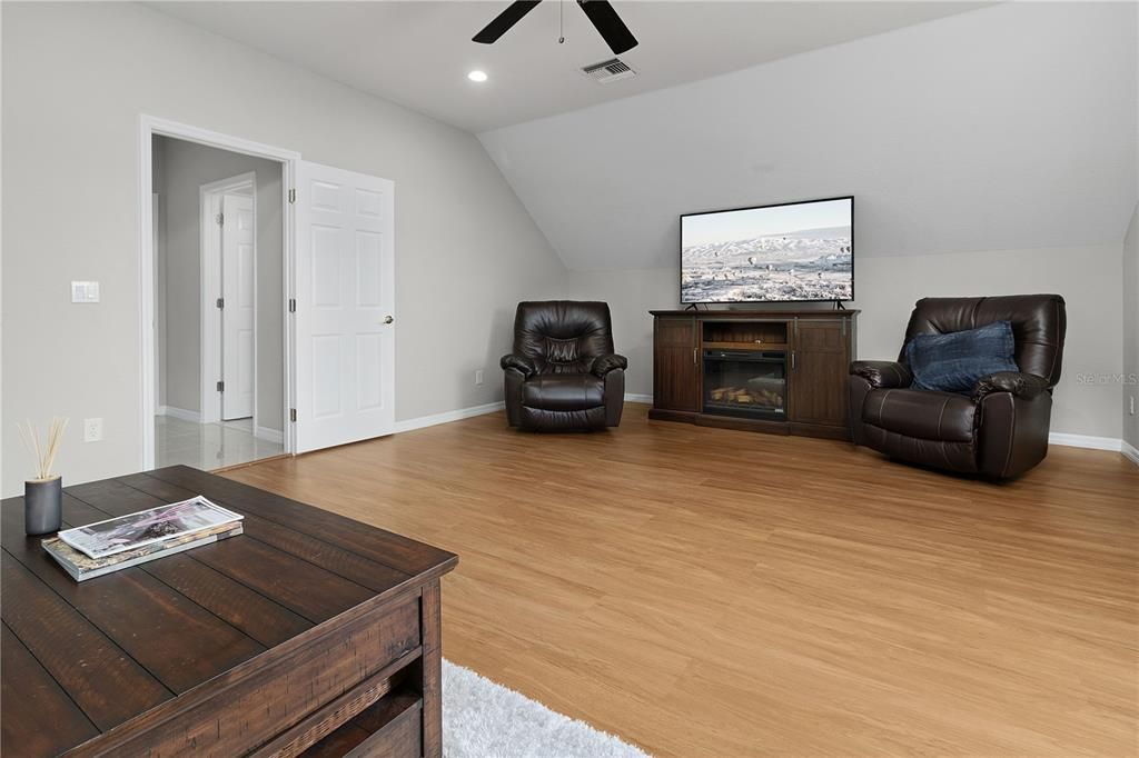 Fireplace, Interior, Recessed Lighting, Wood Texture Flooring