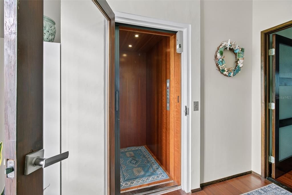 Elevator, Interior, Recessed Lighting, Wooden Ceilings, Wood Texture Flooring, Wooden Walls