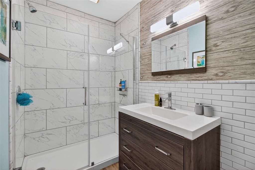 Bathroom, Glass Shower, Interior, Marble Walls